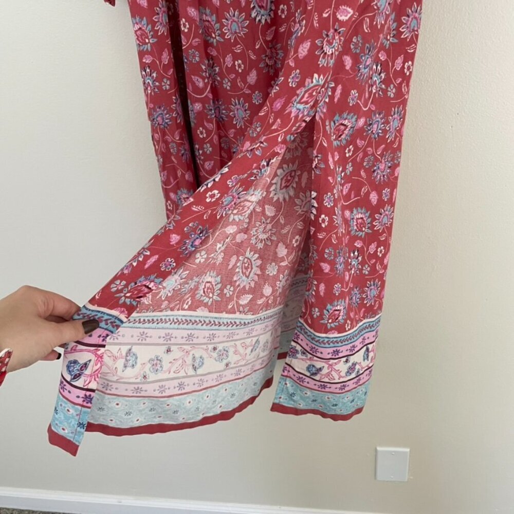 Natural Life Dara Floral Tassel Kaftan 3/4 Sleeve Maxi Dress Size Medium - Picture 6 of 7